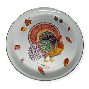 Vintage Hallmark Thanksgiving Turkey Holiday 15" Round Enamel Tray
